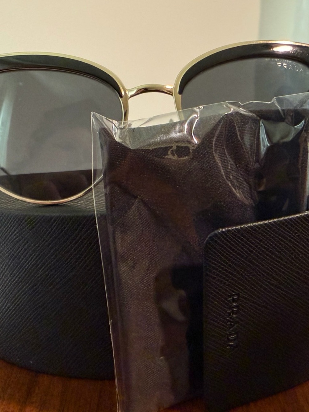 Prada Gold Frame Black Lens Women's Sunglasses - Picture 5 of 7